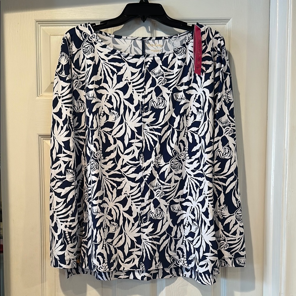Lilly Pulitzer Navy and White Long Sleeve Blouse